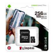 Карта памяти MicroSD Kingston 256Gb Class 10 Canvas Select Plus UHS-I U1 (100Mb/s) + SD адаптер
