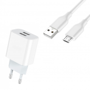 Блок питания сетевой USB 2.4A, 18W, кабель Micro USB 1м, белый